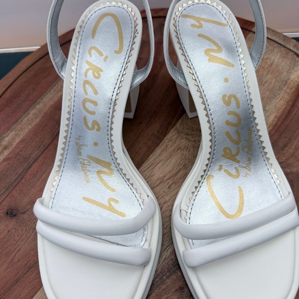 Circus NY by Sam Edelman Wmns 7.5M Holly White Block Heel Ankle Strap Sandals - Picture 7 of 9